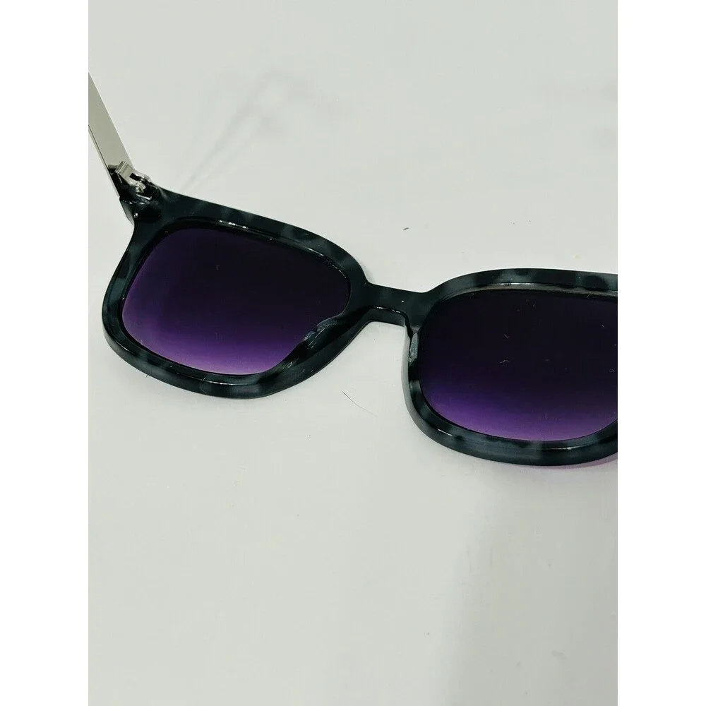 LOFT Black Sunglasses Rounded Square Gradient Gray Tortoise Metal Retro‎